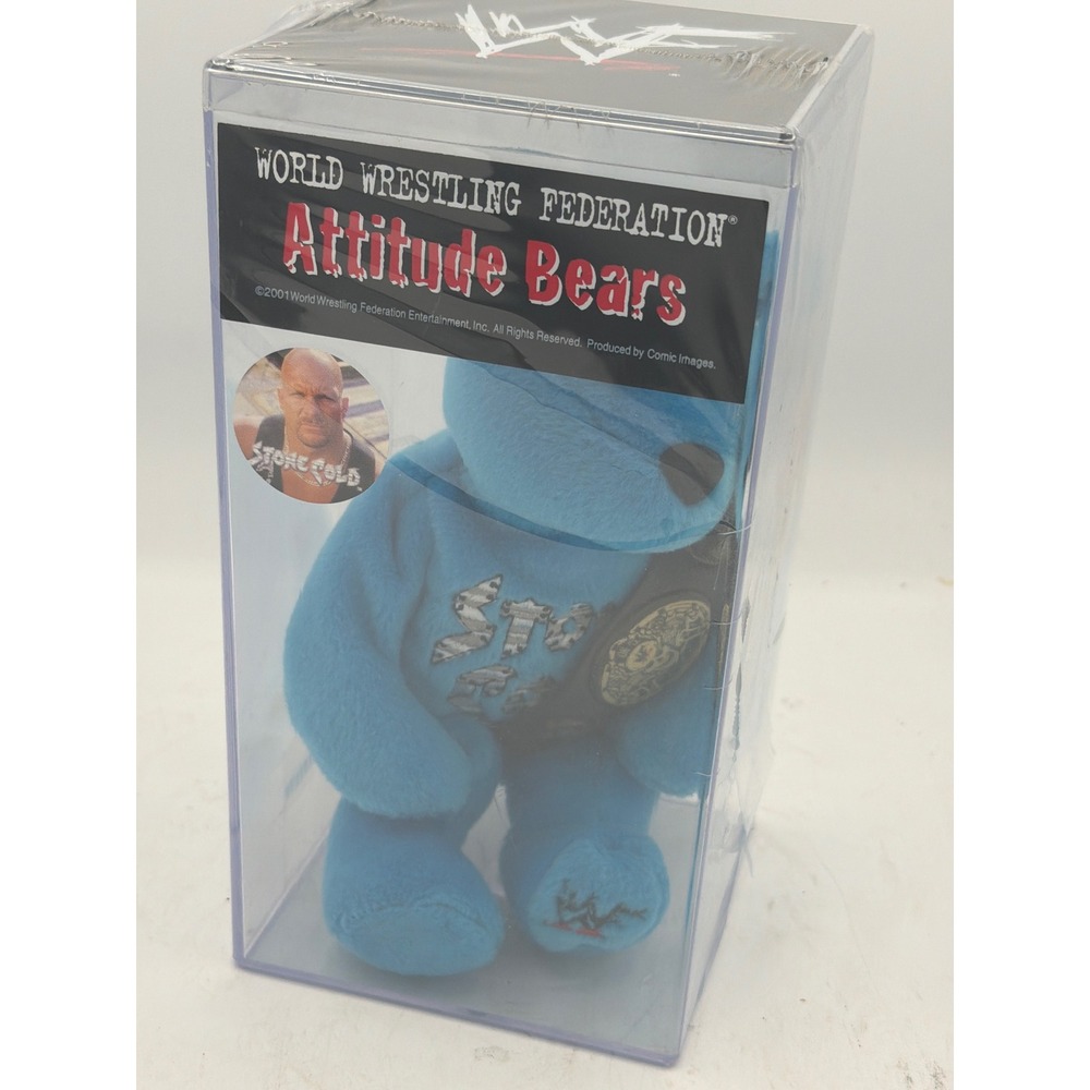 Vintage 1999 WWF Attitude Bears Stone Cold Steve Austin Blue Plush New In Box